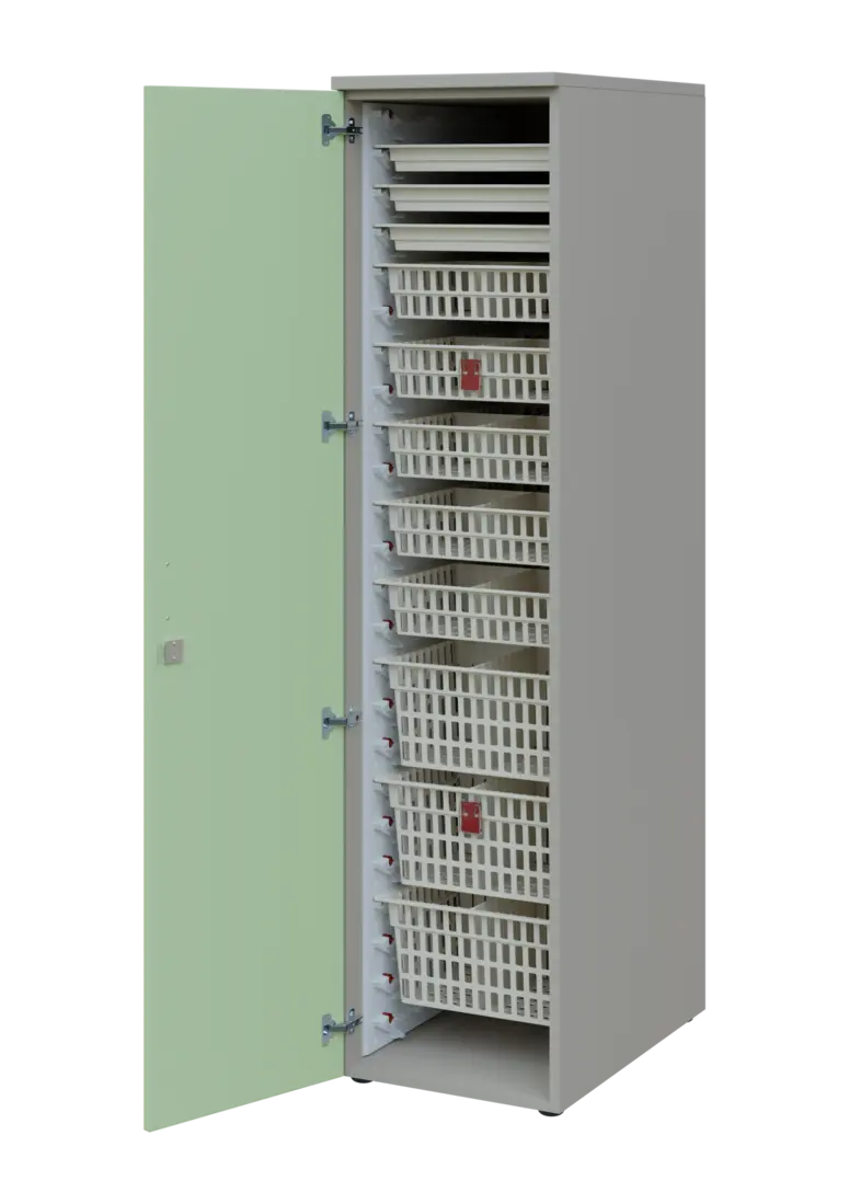 EUROMEDICA D - 46 ABS skříň léková boxová, 1-dveřová, levá, 1950x460x735, korpus šedý, dvířka šedo-z